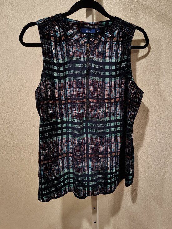 Apt. 9 Tops - Apt. 9 Tank Top Size Medium Polyester Sleeveless Abstract Plaid Zipper